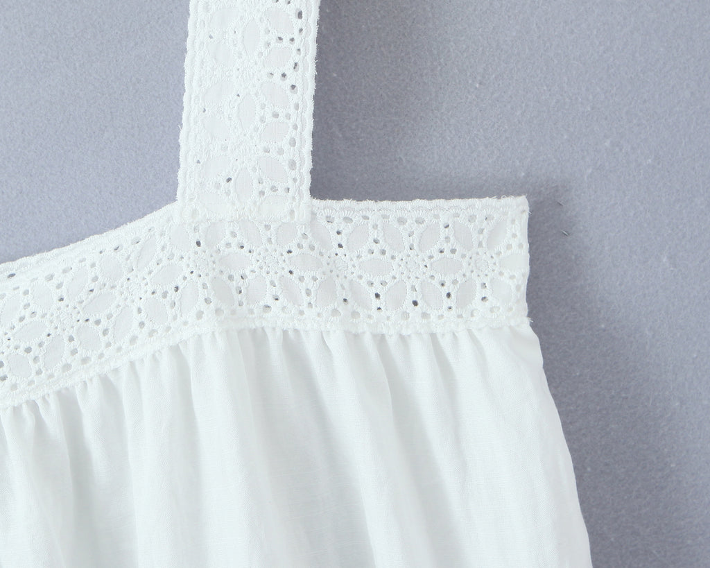 White Lace Square-Neck A-Line Mini Dress