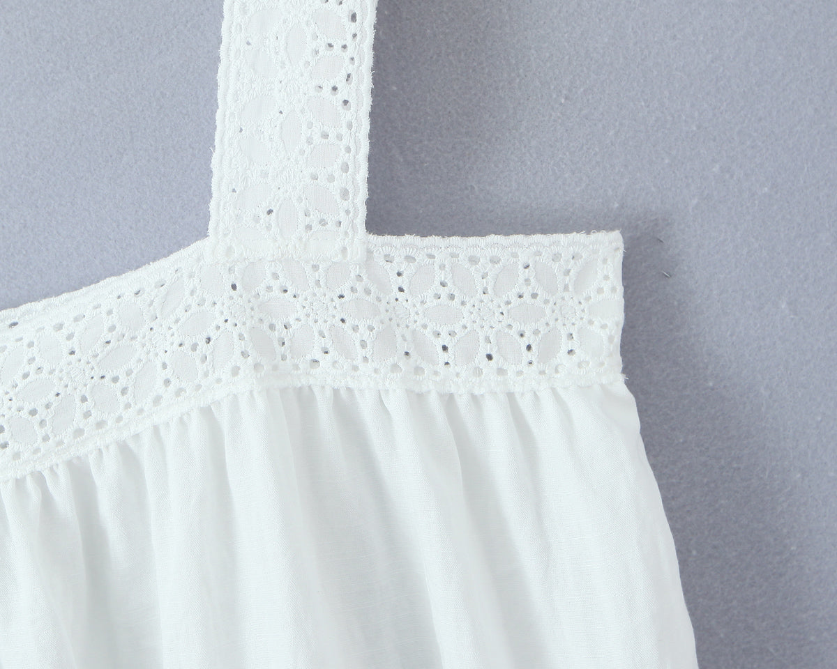 White Lace Square-Neck A-Line Mini Dress