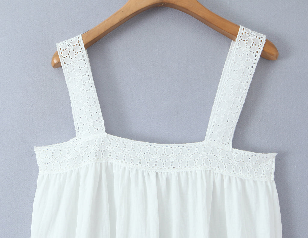 White Lace Square-Neck A-Line Mini Dress