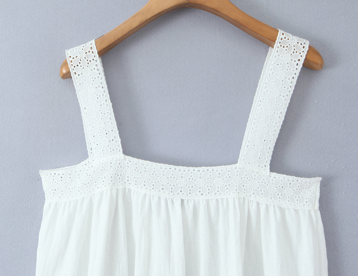 White Lace Square-Neck A-Line Mini Dress