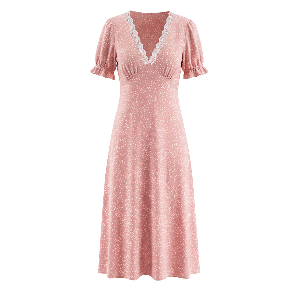 Lace Polka-Dot Short-Sleeve Dress