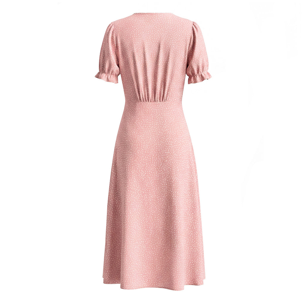 Lace Polka-Dot Short-Sleeve Dress