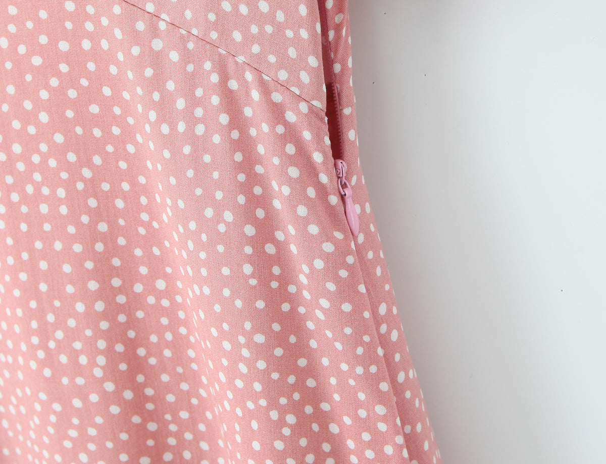 Lace Polka-Dot Short-Sleeve Dress