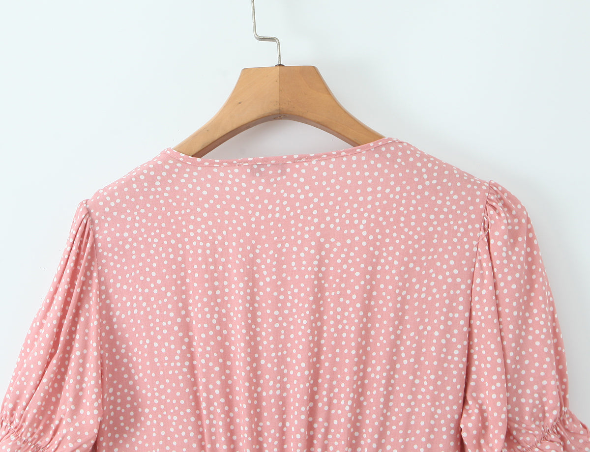 Lace Polka-Dot Short-Sleeve Dress