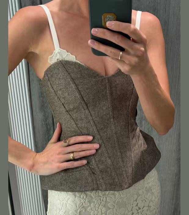 Women's Stitching Contrast Color Steel Ring Boning Corset Chest Vest Camisol