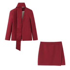 Women's Long-Sleeve Belted Two-Piece Skirt Set