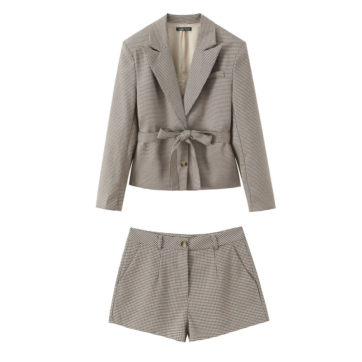 Women's Spring Office Houndstooth Blazer Short Two Piece Sets