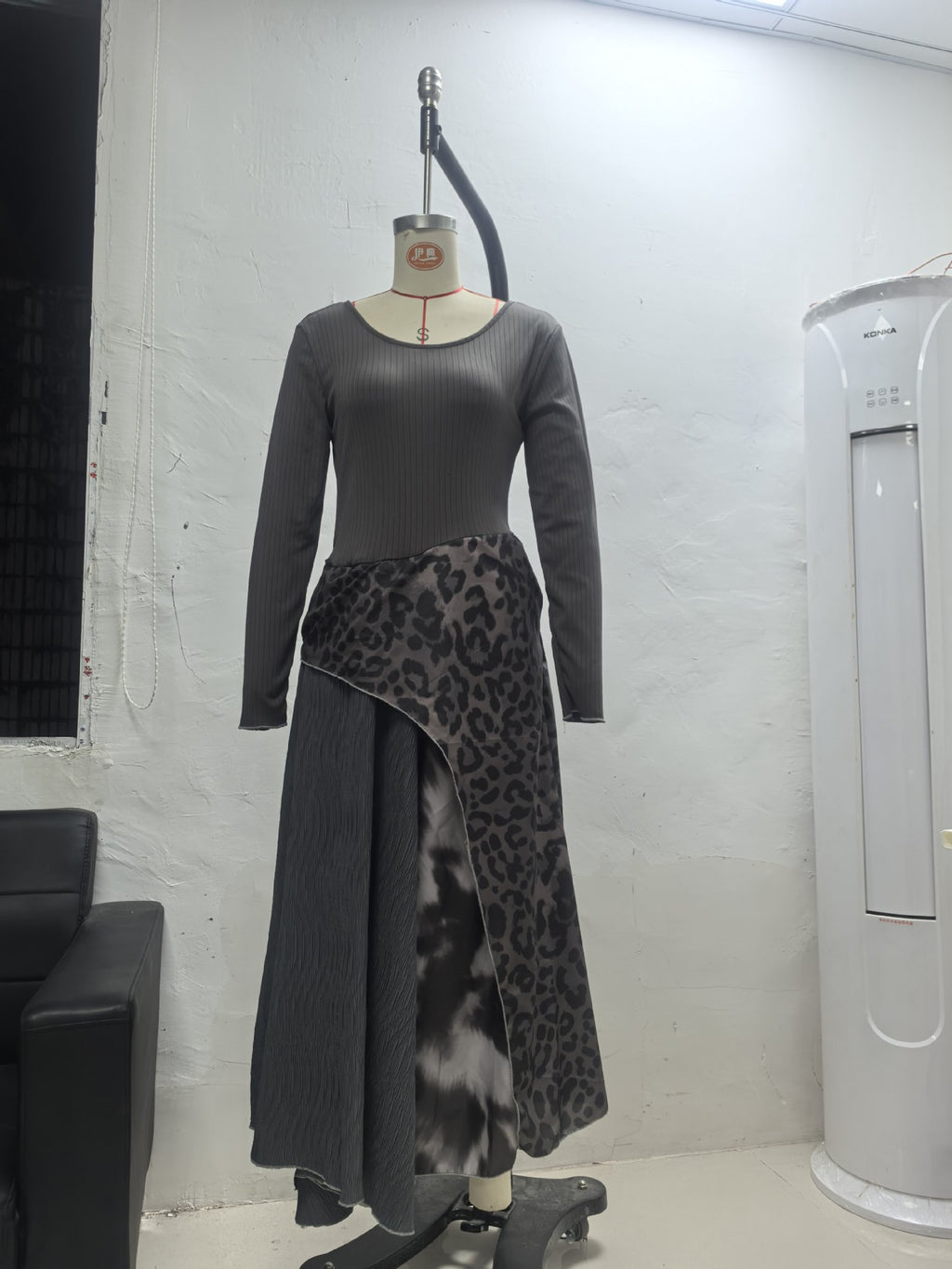 Leopard Print Elastic Waist Large Swing Casual Dress