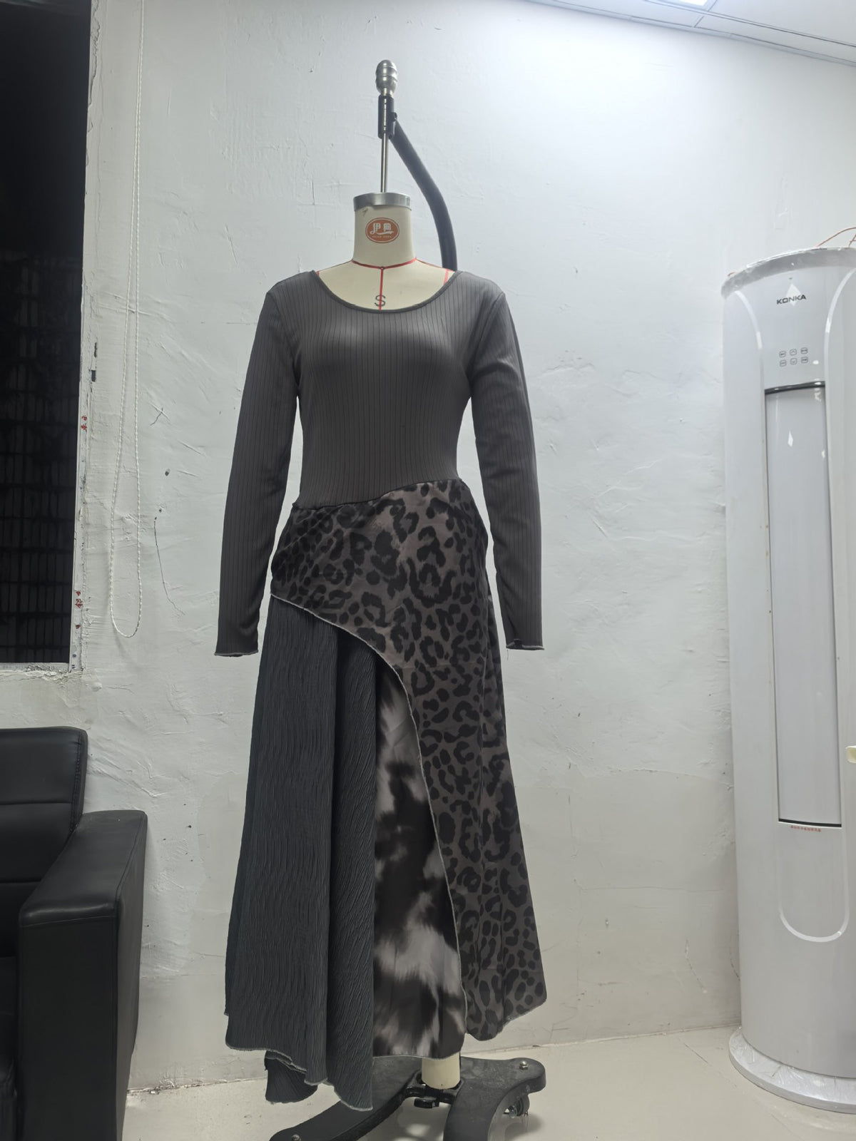 Leopard Print Elastic Waist Large Swing Casual Dress