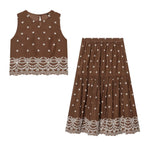 Women's Hollow Out Cutout Embroidered Top And Skirt Two-Piece Set