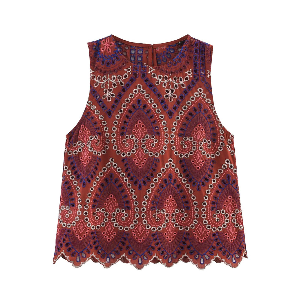 Women's Summer Hollow Out Cutout Embroidered Top Dress