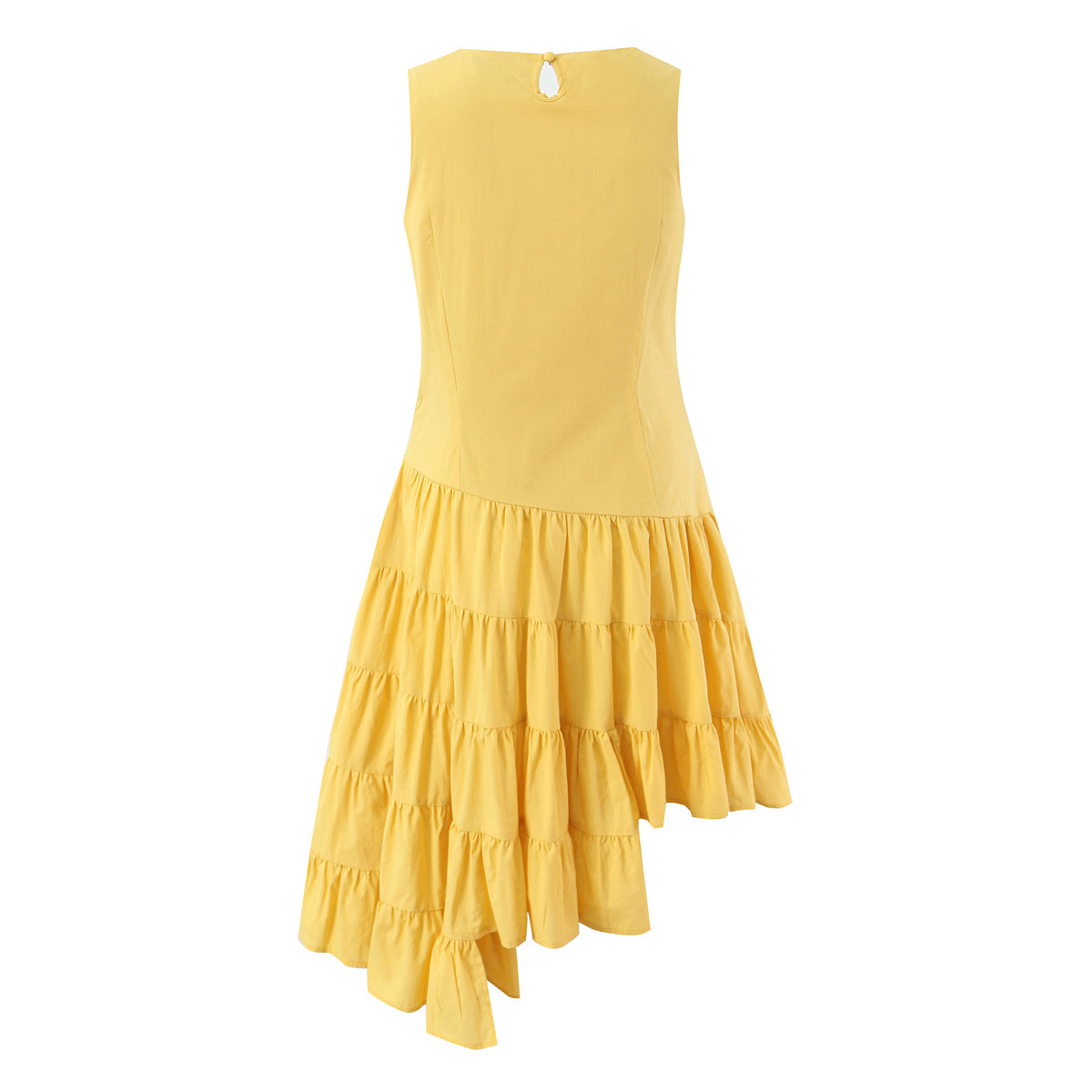 Asymmetric Ruched Sleeveless A-Line Midi Dress