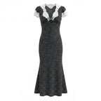 Seaside Vacation Maxi Lace Stitching Polka-Dot Elegant Graceful Dress