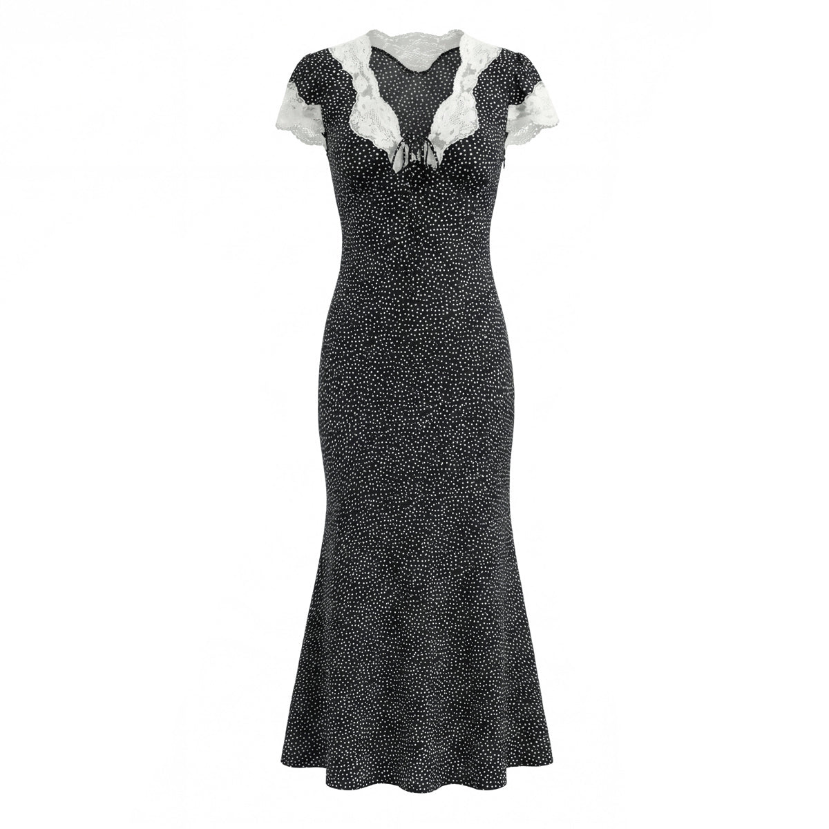 Seaside Vacation Maxi Lace Stitching Polka-Dot Elegant Graceful Dress