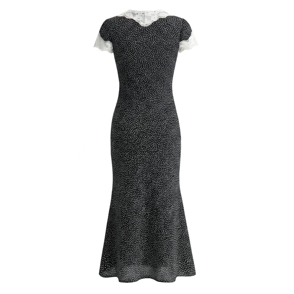 Seaside Vacation Maxi Lace Stitching Polka-Dot Elegant Graceful Dress