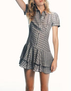 Laminated Decoration Plaid Short Dress