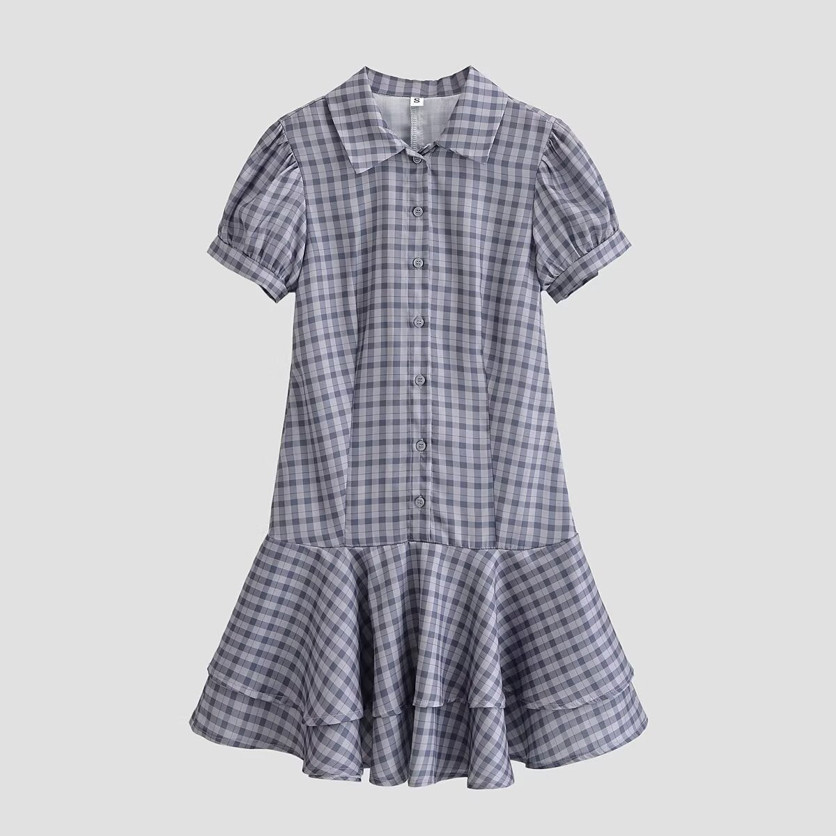 Laminated Decoration Plaid Short Dress