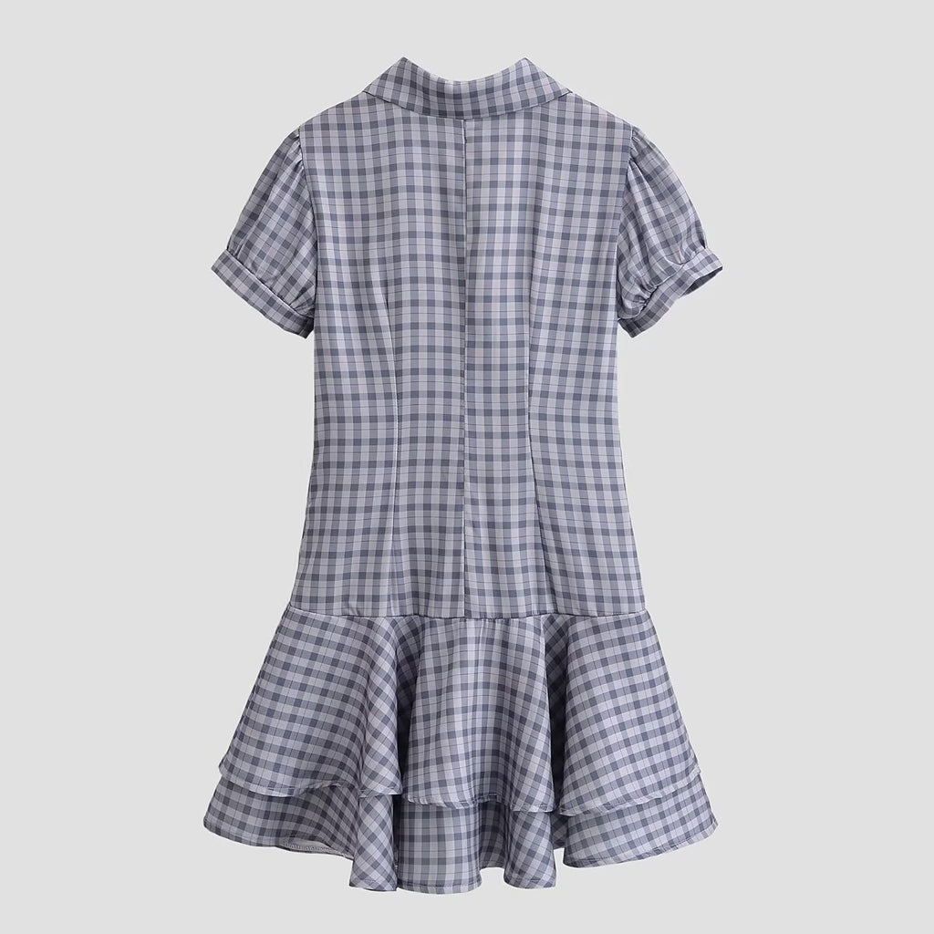 Laminated Decoration Plaid Short Dress