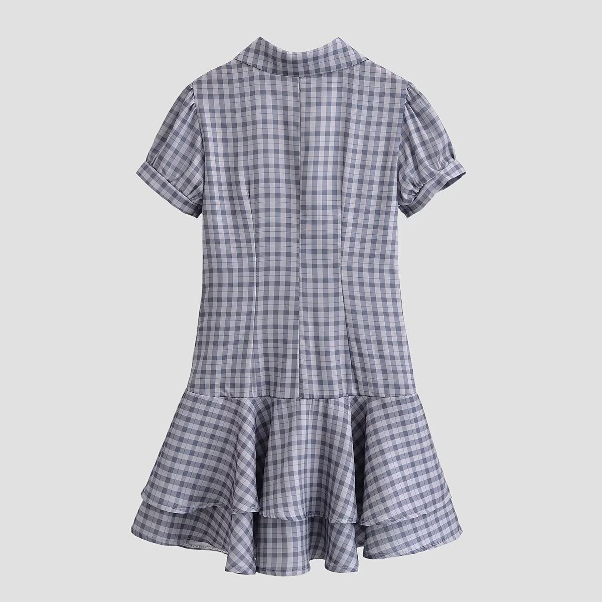 Laminated Decoration Plaid Short Dress