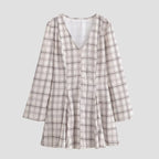 Women's Spring College Plaid V-Neck Short Dress