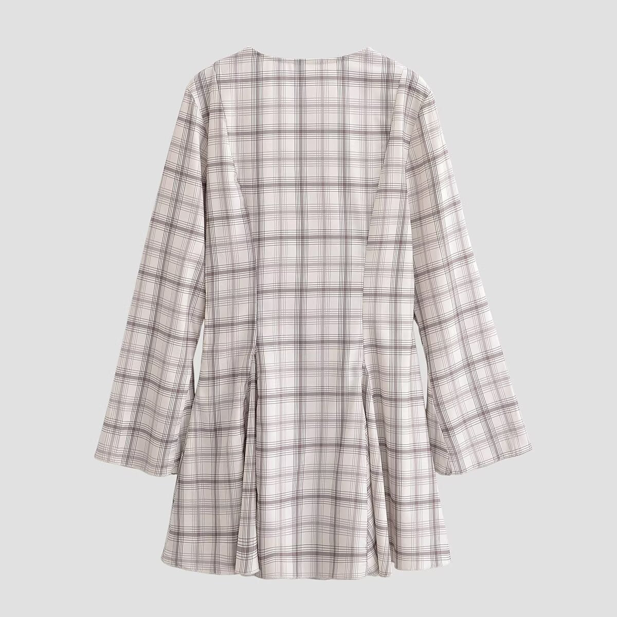 Women's Spring College Plaid V-Neck Short Dress