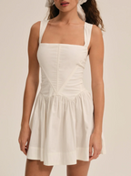 Women's Early Vintage Square Collar Strap Halter Pleated Mini Dress