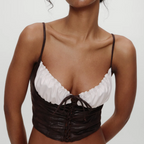 Women's Stitching Off Neck Camisole Contrast Color Lace Up Short Bot
