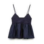 Minority Short Knitted Stitching Acetate Satin Sling Top