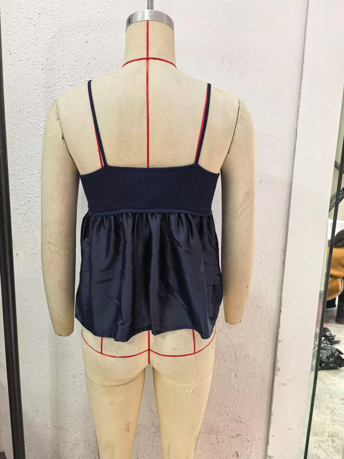 Minority Short Knitted Stitching Acetate Satin Sling Top