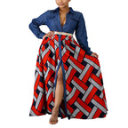 Women's Dress Denim Woven Striped Printed Large Swing Dress