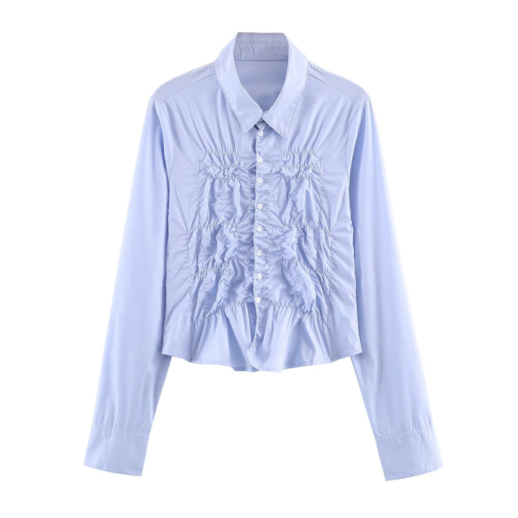 Women's Fashionable Simple Elastic Pleated Poplin Shirt