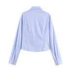 Women's Fashionable Simple Elastic Pleated Poplin Shirt