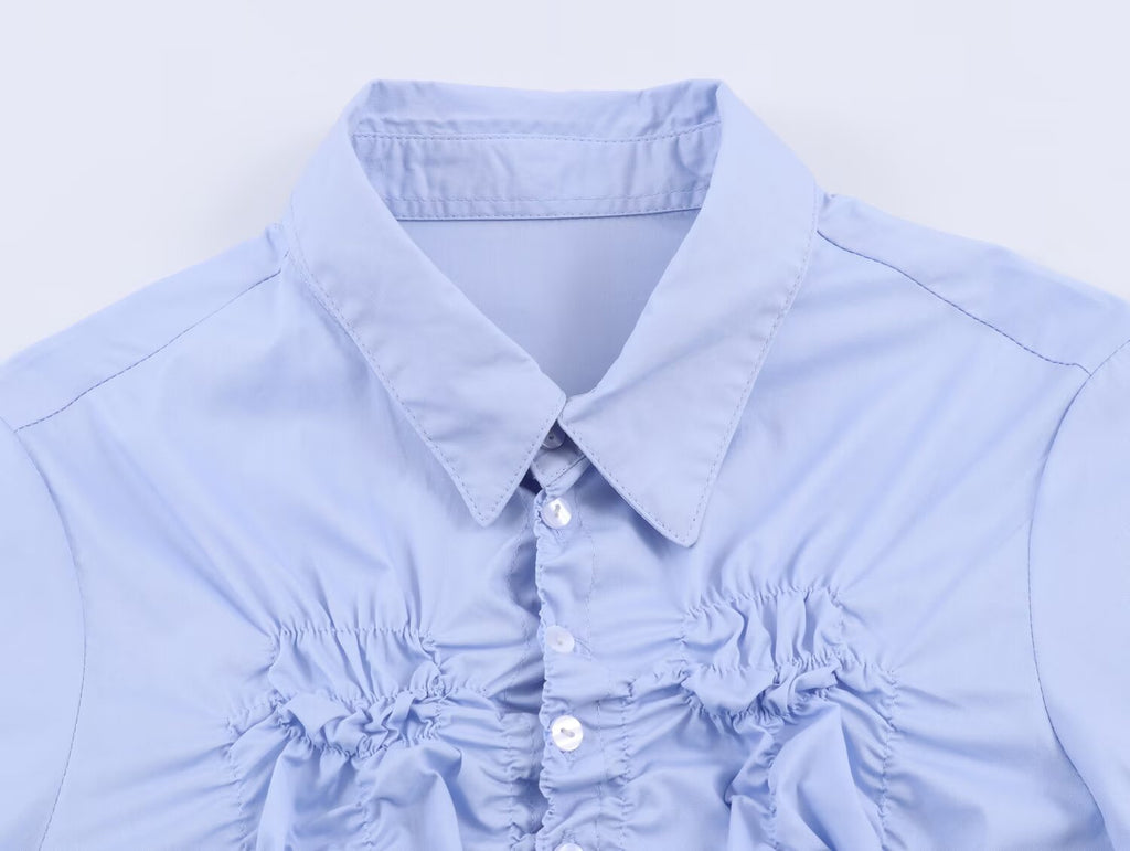 Women's Fashionable Simple Elastic Pleated Poplin Shirt