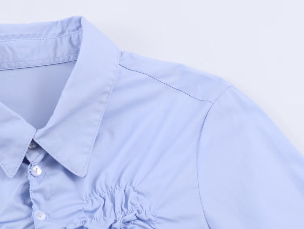 Women's Fashionable Simple Elastic Pleated Poplin Shirt