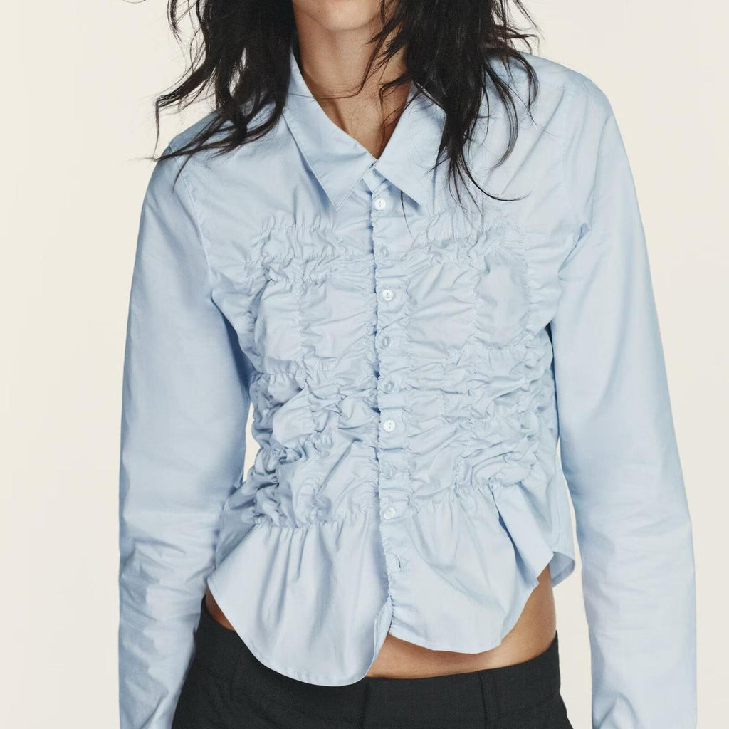 Women's Fashionable Simple Elastic Pleated Poplin Shirt