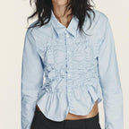 Women's Fashionable Simple Elastic Pleated Poplin Shirt