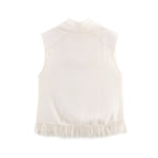 Women's Spring Stylish Simple Decorated Tassel Padded Shoulder Top