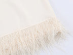 Women's Spring Stylish Simple Decorated Tassel Padded Shoulder Top