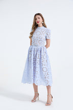 Women's Lace Hollow-Flower Bodycon Maxi Dress