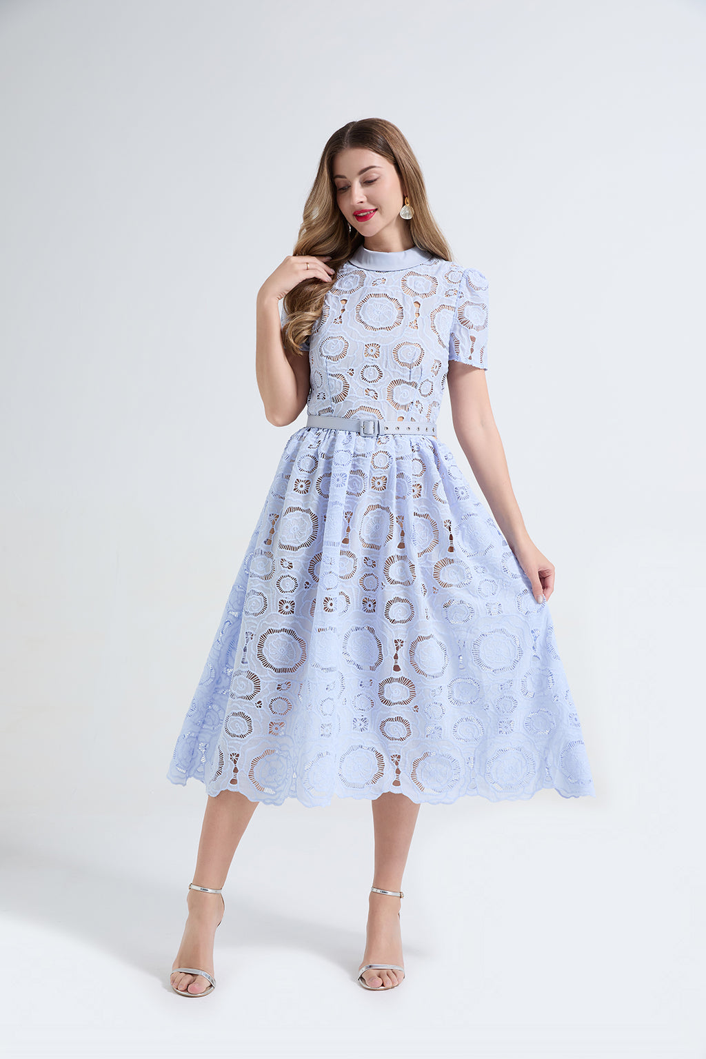 Women's Lace Hollow-Flower Bodycon Maxi Dress