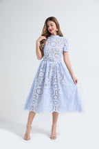 Women's Lace Hollow-Flower Bodycon Maxi Dress