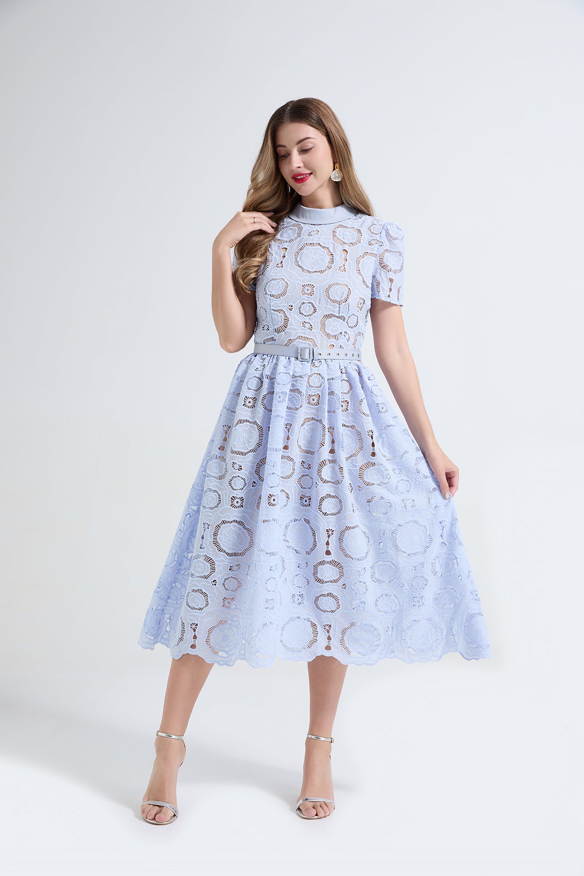Women's Lace Hollow-Flower Bodycon Maxi Dress