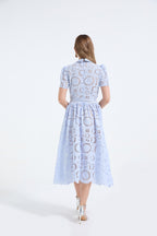 Women's Lace Hollow-Flower Bodycon Maxi Dress