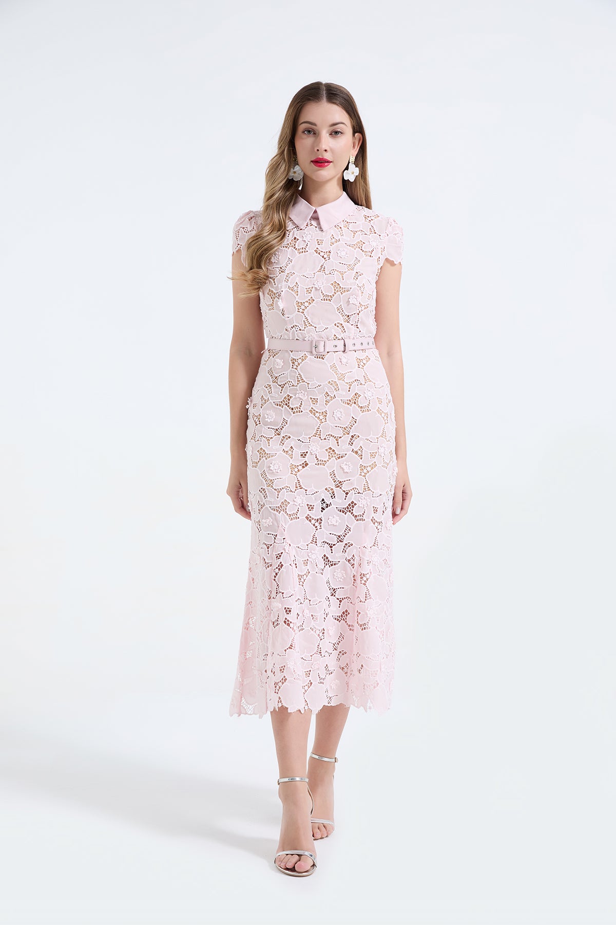3D Lace Shirt-Collar Fishtail Dress