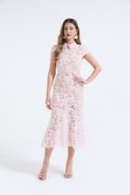 3D Lace Shirt-Collar Fishtail Dress