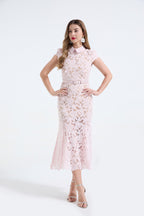 3D Lace Shirt-Collar Fishtail Dress