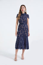3D Lace Shirt-Collar Fishtail Dress
