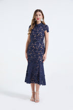 3D Lace Shirt-Collar Fishtail Dress