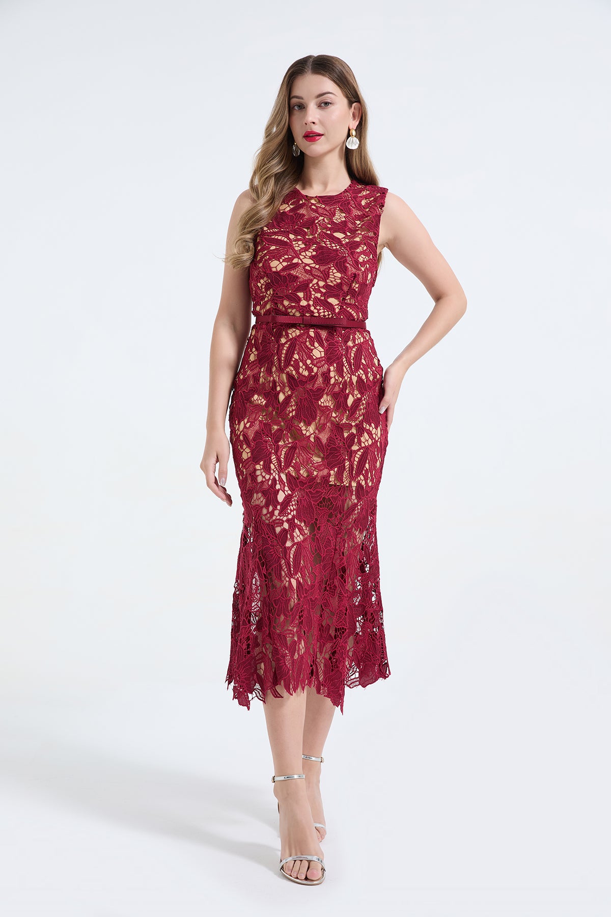 3D Lace Sleeveless Fishtail Dress