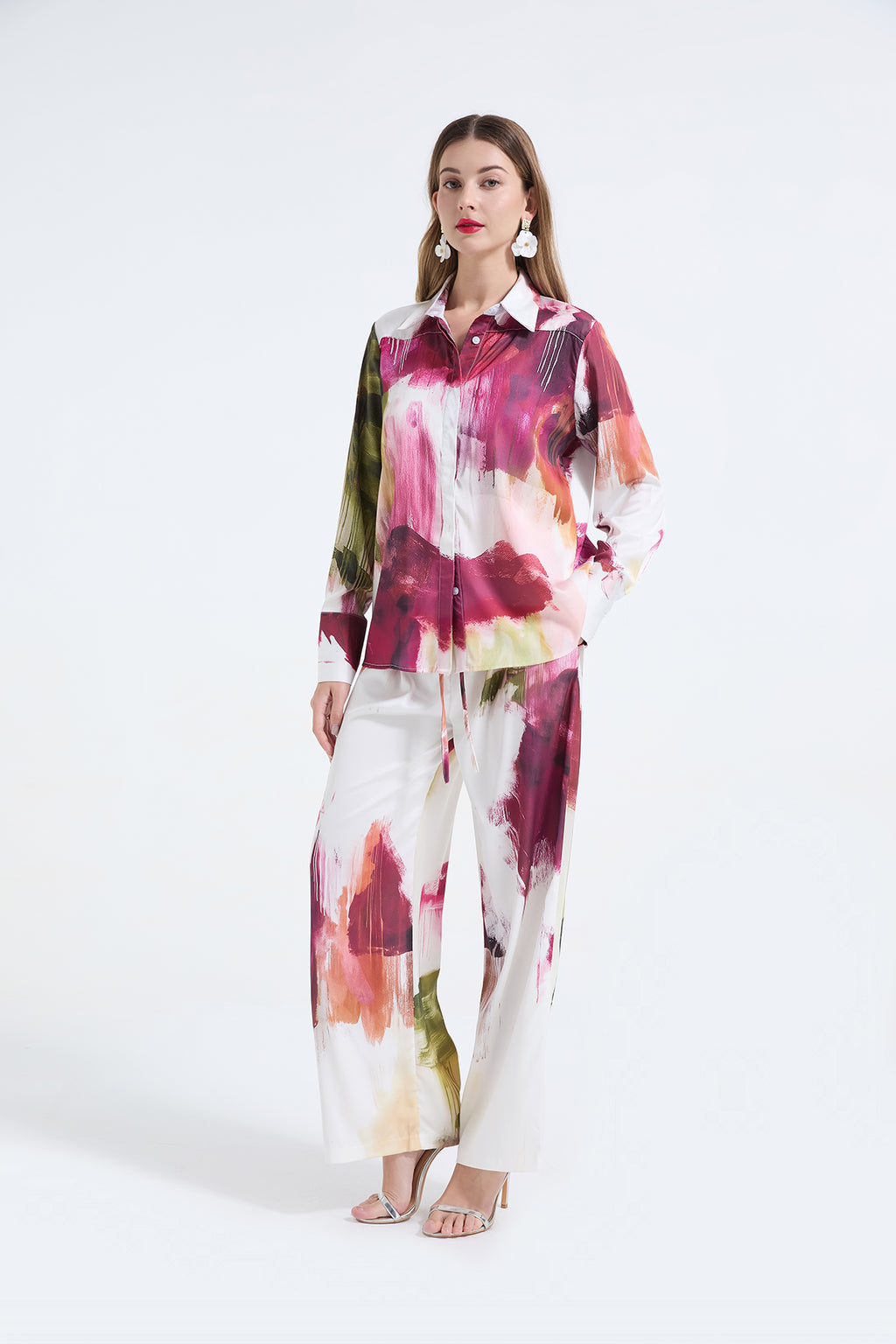 Women's Printed Shirt & Wide-Leg Pants Set